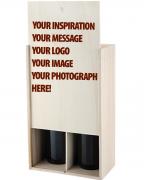 Engraved - 2 Bottle Wood Gift Box with Straw 0