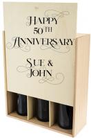 Engraved 3 Bottle Wood Gift Box with Straw