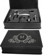 Engraved - Black/Silver Leatherette Corkscrew Set with 4 tools 0